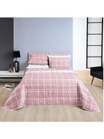 Kit cobre leito colcha brooklyn casal quadriculado micropercal 200 fios 3 peças - rosa
