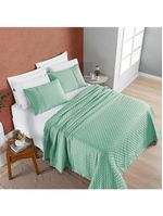 Kit cobre leito colcha bouclê casal padrão laise bordada micropercal 200 fios 3 peças - verde salvia