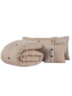 Kit cobre leito colcha button queen 200 fios bordado 7 peças - avelã