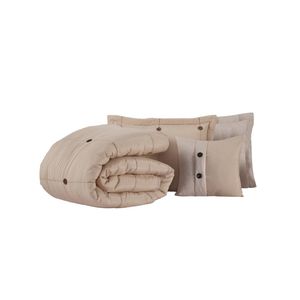 Kit cobre leito colcha button queen 200 fios bordado 7 peças - avelã