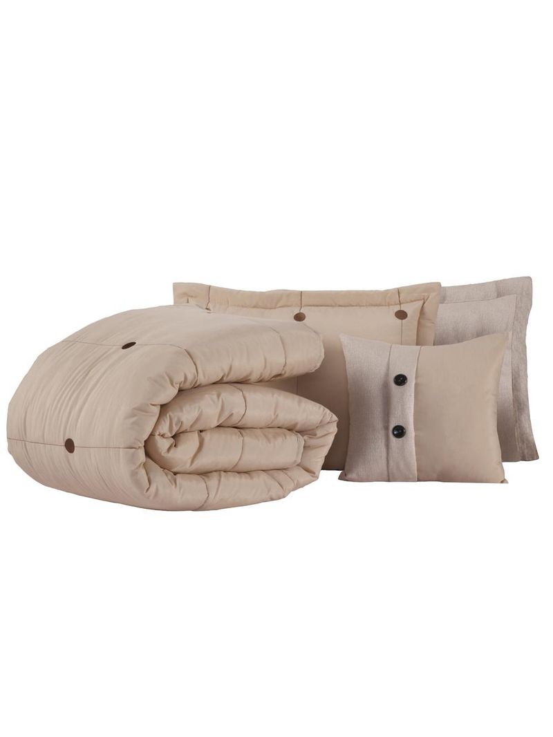 Kit cobre leito colcha button queen 200 fios bordado 7 peças - avelã