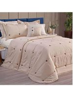 Kit cobre leito colcha button queen 200 fios bordado 7 peças - avelã