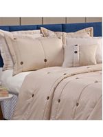 Kit cobre leito colcha button queen 200 fios bordado 7 peças - avelã