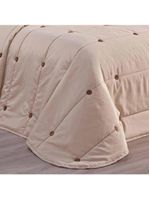 Kit cobre leito colcha button queen 200 fios bordado 7 peças - avelã