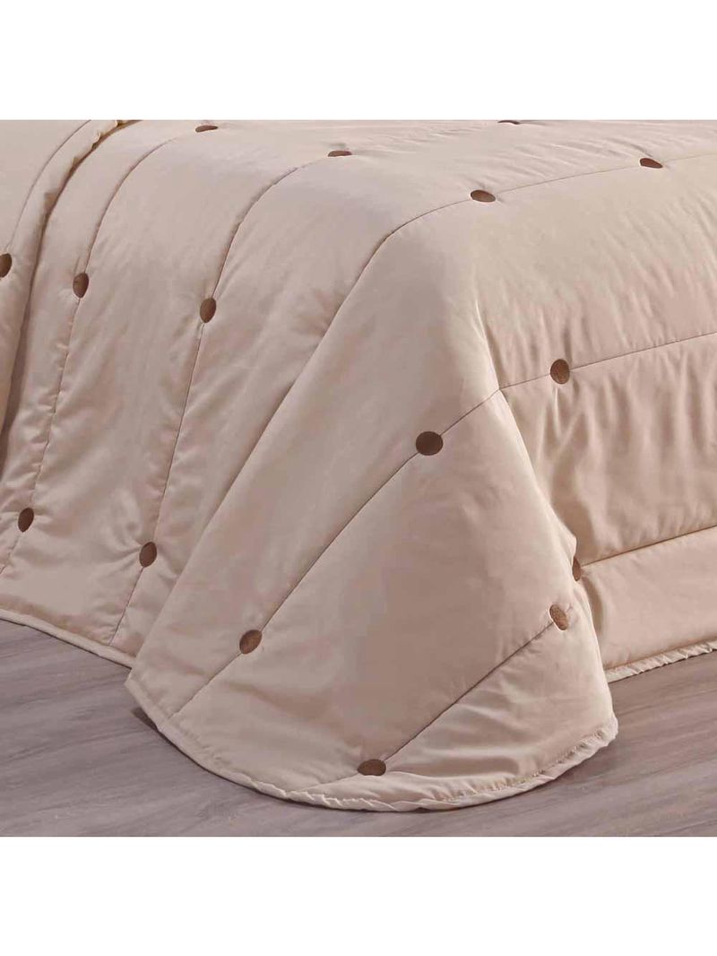 Kit cobre leito colcha button queen 200 fios bordado 7 peças - avelã