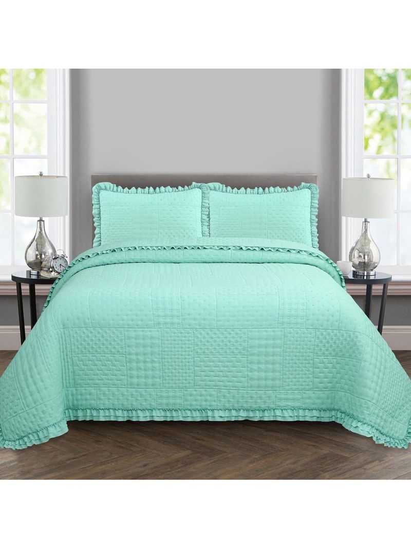 Kit cobre leito colcha maison king c/ babado percal 300 fios 3 peças - verde menta