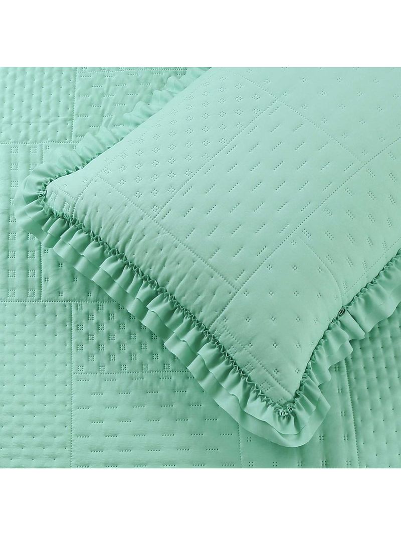 Kit cobre leito colcha maison king c/ babado percal 300 fios 3 peças - verde menta