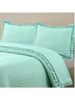 Kit cobre leito colcha maison king c/ babado percal 300 fios 3 peças - verde menta