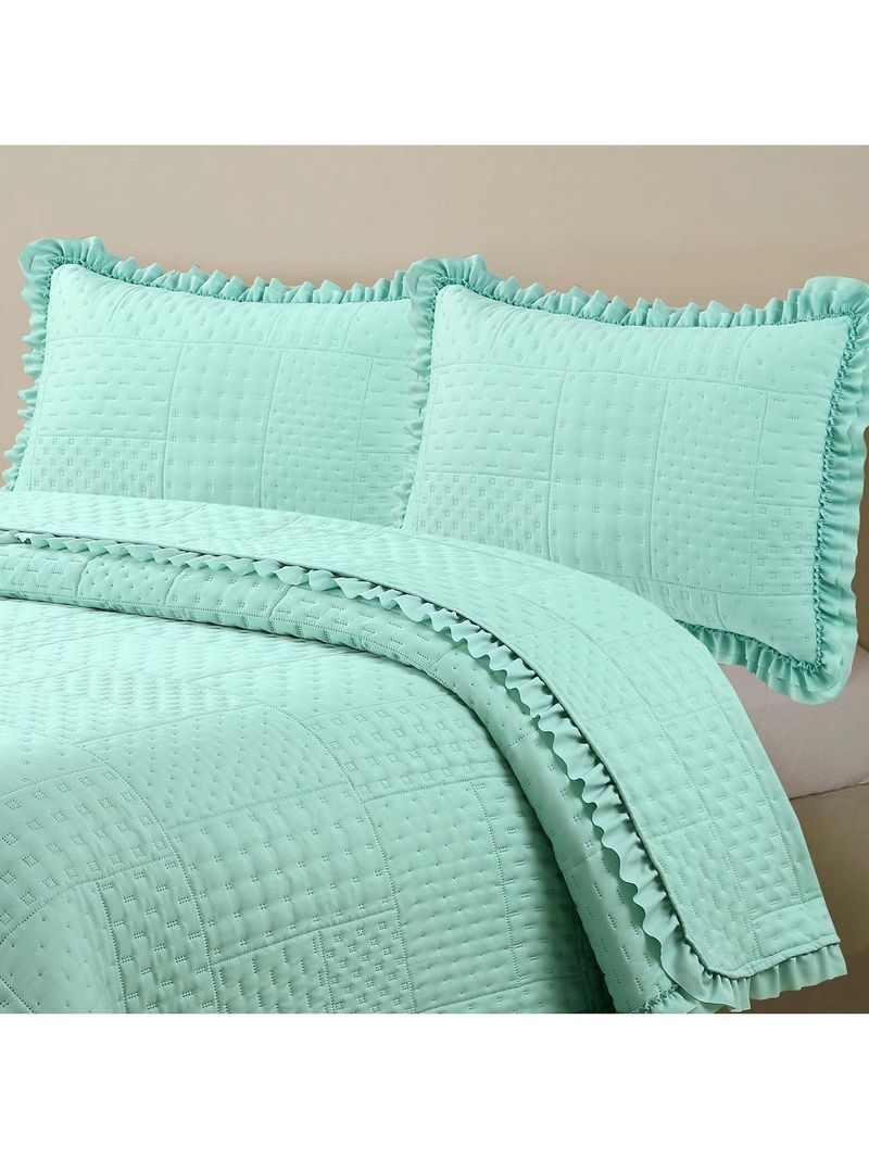 Kit cobre leito colcha maison king c/ babado percal 300 fios 3 peças - verde menta