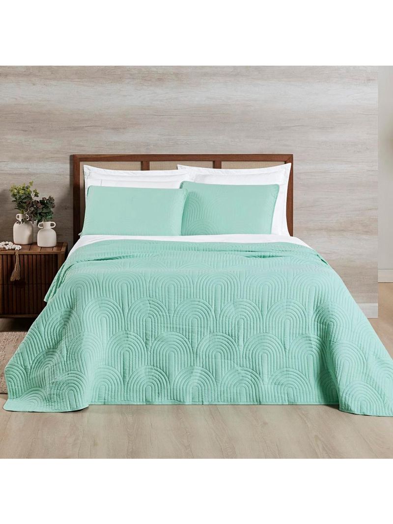 Kit cobre leito colcha arcos casal padrão dupla face matelado 200 fios 3 peças verde