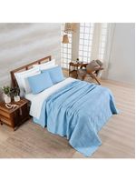 Kit cobre leito colcha arcos casal padrão dupla face matelado 200 fios 3 peças azul claro