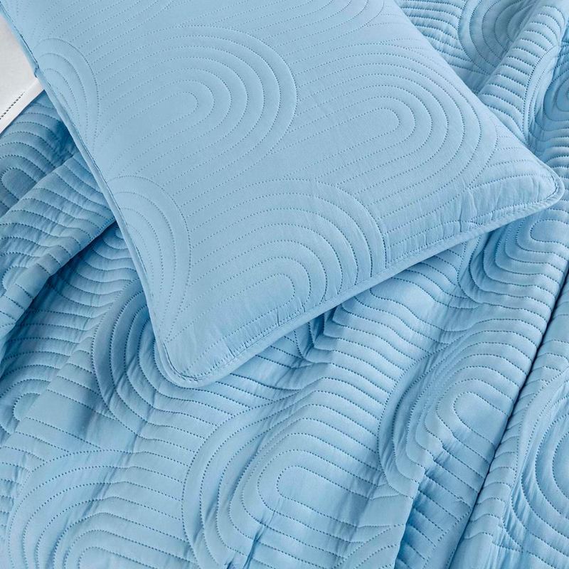 Kit cobre leito colcha arcos casal padrão dupla face matelado 200 fios 3 peças azul claro