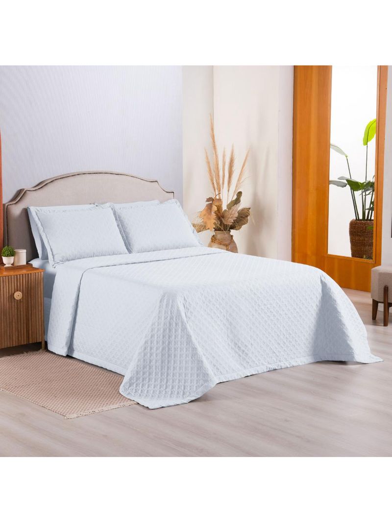 Kit cobre leito colcha atualle casal padrão dupla face microfibra 3 peças - branco