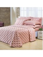 Kit cobre leito colcha garland queen 100% algodão 400 fios acetinado bordado 5 peças - rosê e cinza