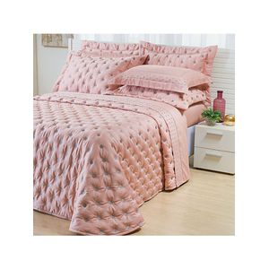 Kit cobre leito colcha garland queen 100% algodão 400 fios acetinado bordado 5 peças - rosê e cinza