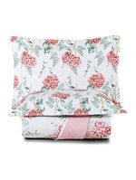 Kit cobre leito colcha maris queen estampado dupla face percalle 200 fios 3 peças hortênsia salmão