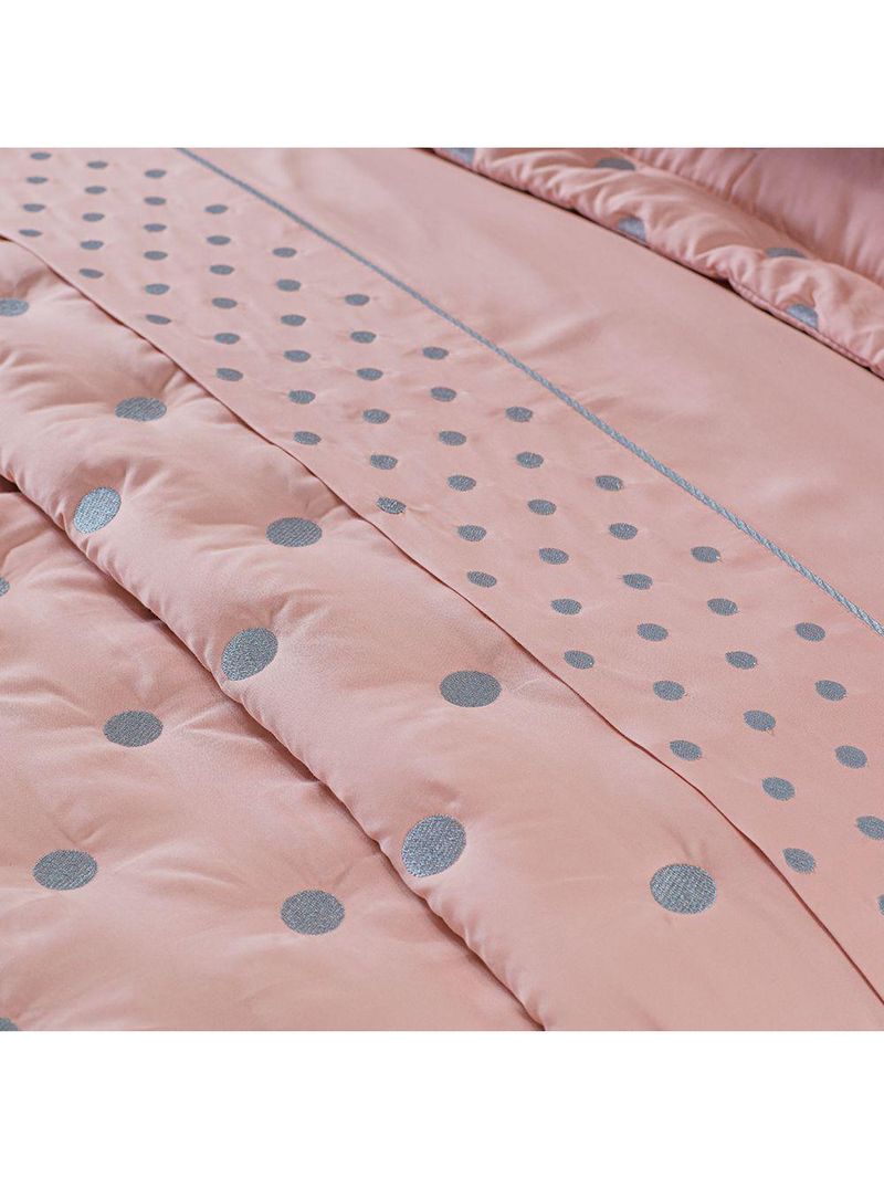 Kit cobre leito colcha garland queen 100% algodão 400 fios acetinado bordado 5 peças - rosê e cinza