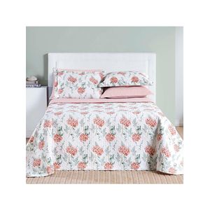 Kit cobre leito colcha maris queen estampado dupla face percalle 200 fios 3 peças hortênsia salmão