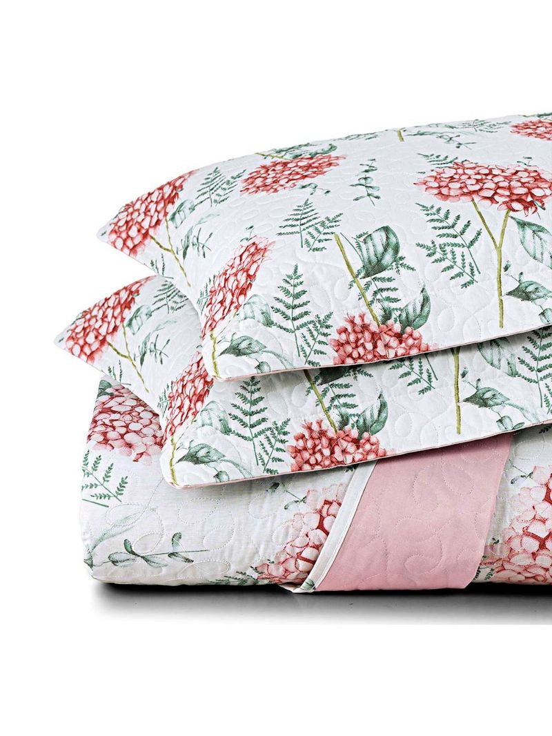 Kit cobre leito colcha maris queen estampado dupla face percalle 200 fios 3 peças hortênsia salmão