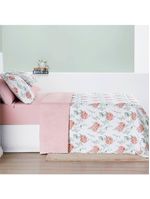 Kit cobre leito colcha maris queen estampado dupla face percalle 200 fios 3 peças hortênsia salmão