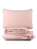 Kit cobre leito colcha arcos casal padrão dupla face matelado 200 fios 3 peças rosa