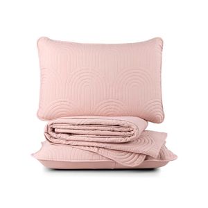 Kit cobre leito colcha arcos casal padrão dupla face matelado 200 fios 3 peças rosa