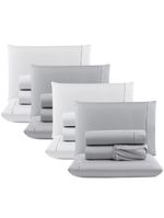 Kit c/ 4 jogos cama lençol unique casal padrão micro percal 400 fios ponto palito 4 peças - cinza + branco