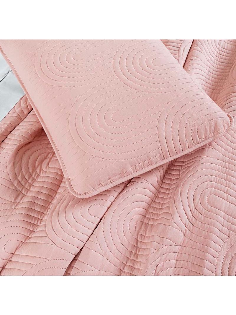 Kit cobre leito colcha arcos casal padrão dupla face matelado 200 fios 3 peças rosa