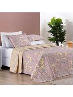 Kit cobre leito colcha dallas casal padrão dupla face estampada 3 peças - rosê lavanda floral