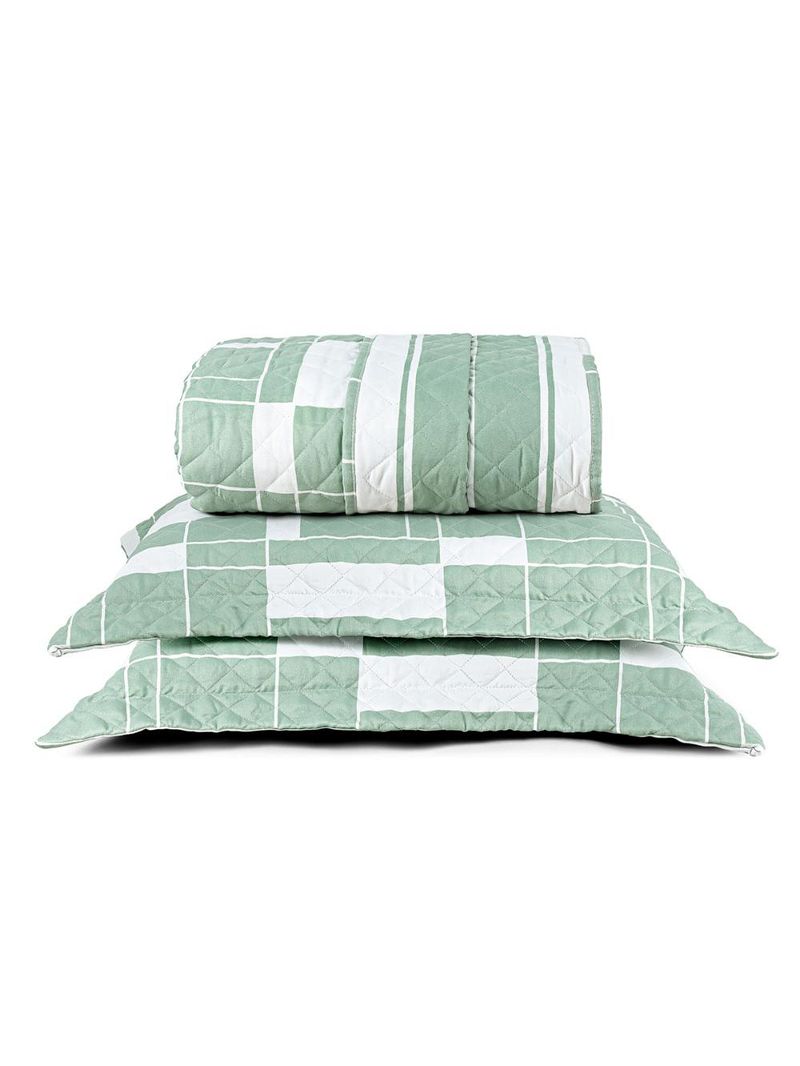 Kit cobre leito colcha belle casal padrão estampado dupla face 400 fios 3 peças quadriculado verde