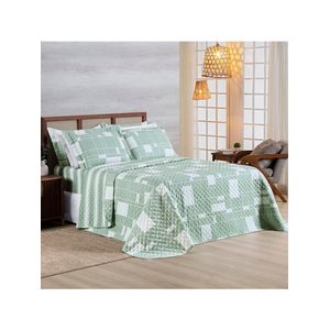 Kit cobre leito colcha belle casal padrão estampado dupla face 400 fios 3 peças quadriculado verde