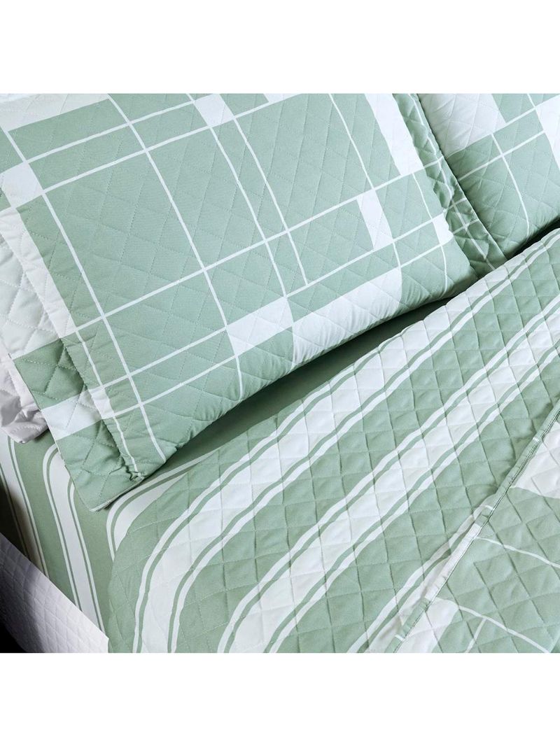 Kit cobre leito colcha belle casal padrão estampado dupla face 400 fios 3 peças quadriculado verde