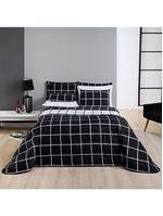 Kit cobre leito colcha brooklyn queen quadriculado micropercal 200 fios 3 peças - preto