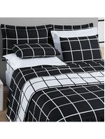 Kit cobre leito colcha brooklyn queen quadriculado micropercal 200 fios 3 peças - preto