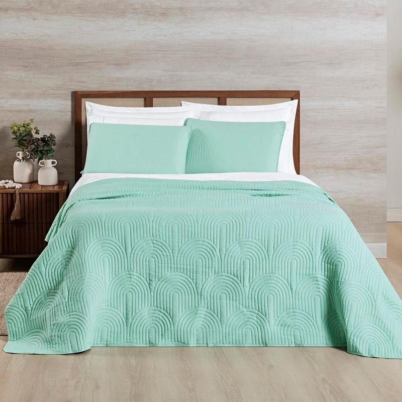Kit cobre leito colcha arcos king dupla face matelado 200 fios 3 peças verde