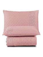 Kit cobre leito colcha bouclê casal padrão laise bordada micropercal 200 fios 3 peças - sal rosa