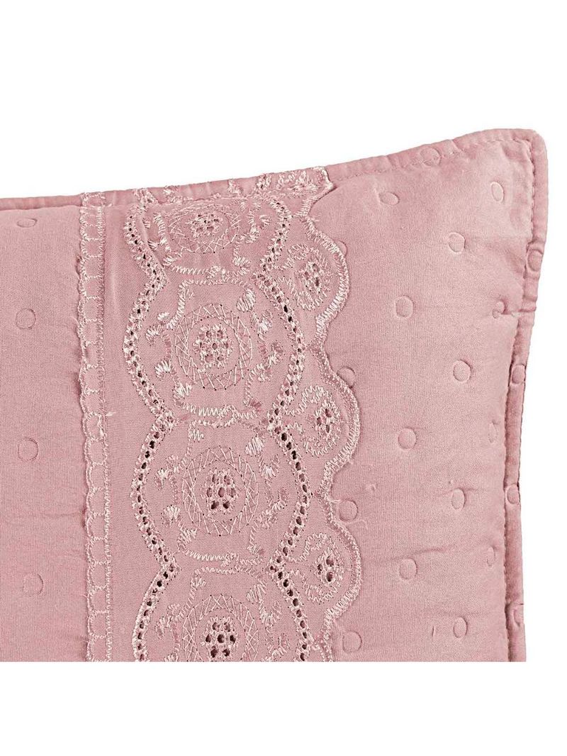 Kit cobre leito colcha bouclê casal padrão laise bordada micropercal 200 fios 3 peças - sal rosa