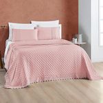 Kit cobre leito colcha bouclê casal padrão laise bordada micropercal 200 fios 3 peças - sal rosa