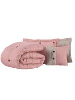 Kit cobre leito colcha button queen 200 fios bordado 7 peças - rosê