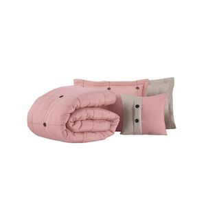Kit cobre leito colcha button queen 200 fios bordado 7 peças - rosê