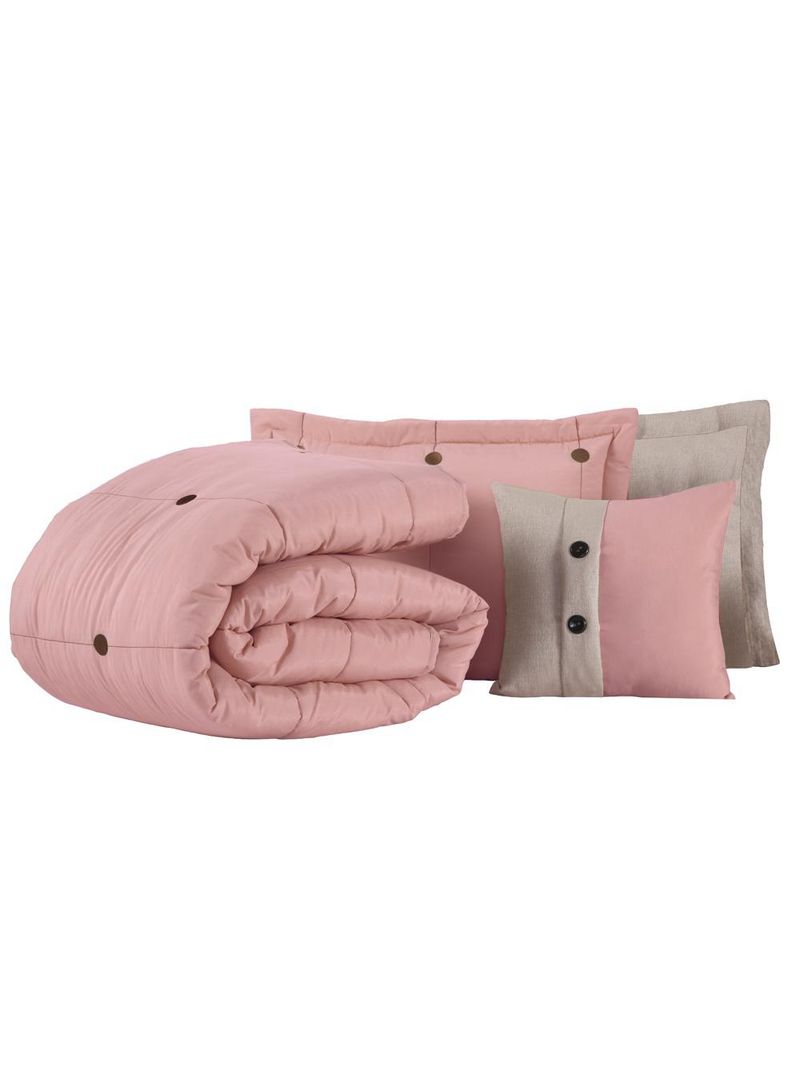 Kit cobre leito colcha button queen 200 fios bordado 7 peças - rosê