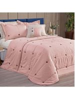 Kit cobre leito colcha button queen 200 fios bordado 7 peças - rosê