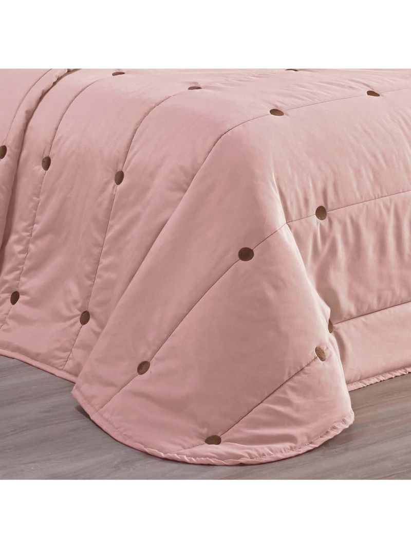 Kit cobre leito colcha button queen 200 fios bordado 7 peças - rosê