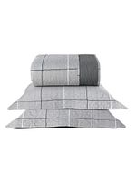 Kit cobre leito colcha celi casal padrão dupla face micropercal 200 fios 3 peças xadrez grid cinza