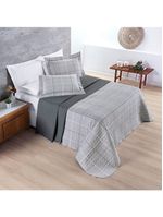 Kit cobre leito colcha celi casal padrão dupla face micropercal 200 fios 3 peças xadrez grid cinza