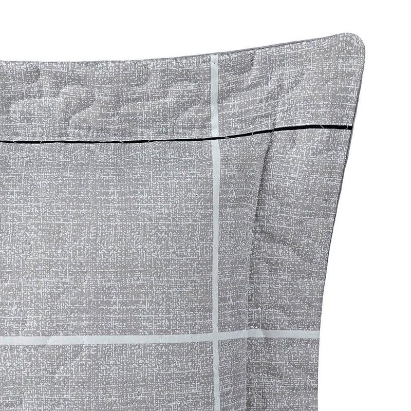 Kit cobre leito colcha celi casal padrão dupla face micropercal 200 fios 3 peças xadrez grid cinza
