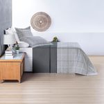 Kit cobre leito colcha celi casal padrão dupla face micropercal 200 fios 3 peças xadrez grid cinza