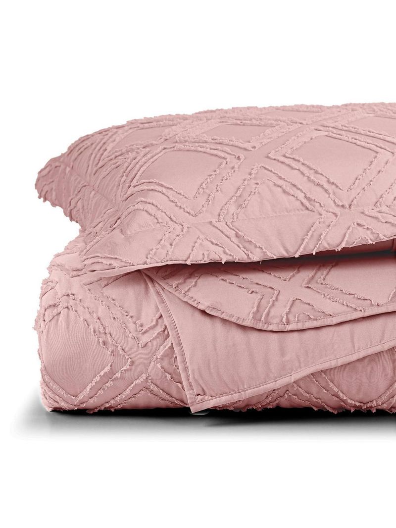 Kit cobre leito colcha adele casal padrão dupla face micropercal 300 fios 3 peças - rosê