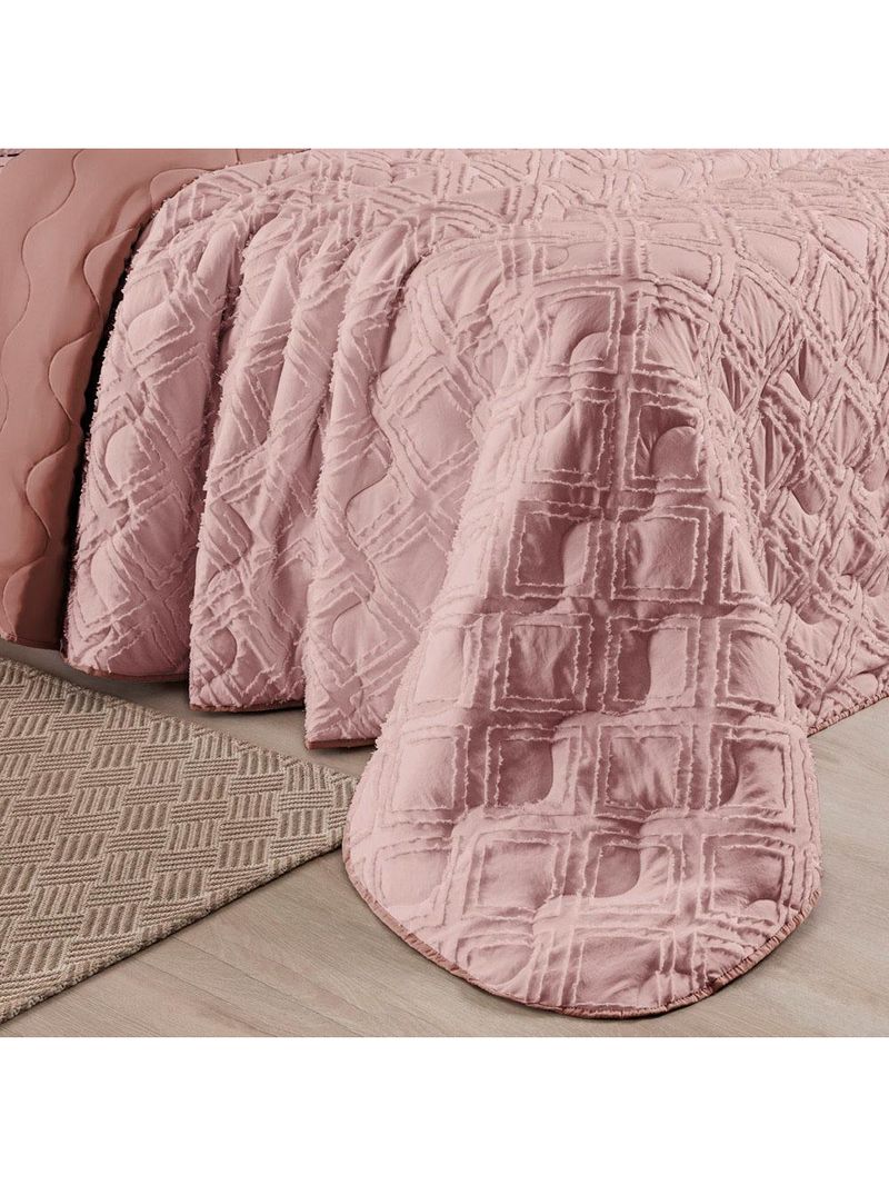 Kit cobre leito colcha adele casal padrão dupla face micropercal 300 fios 3 peças - rosê