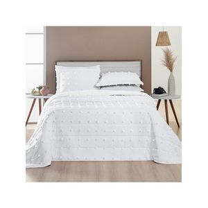 Kit cobre leito colcha alexa pompom casal padrão dupla face micropercal 3 peças - branco